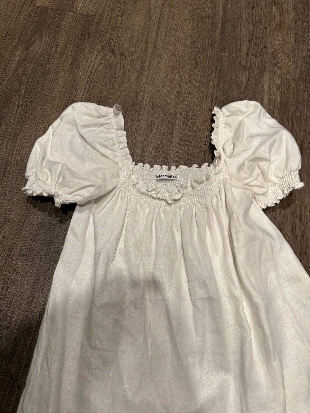 Reformation Linen Sz L White Puff Sleeve Square Neck Mini Dress - Picture 3 of 6
